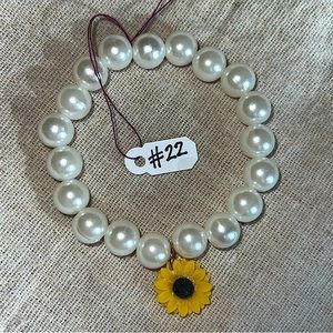 Pearl-Style Handmade Beaded Sunflower Bracelet (#22)